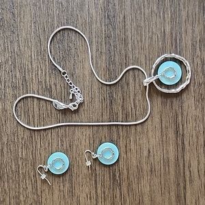 Lia Sophia Necklace and Earrings Set - Shiny Silver Tone and Blue Charm